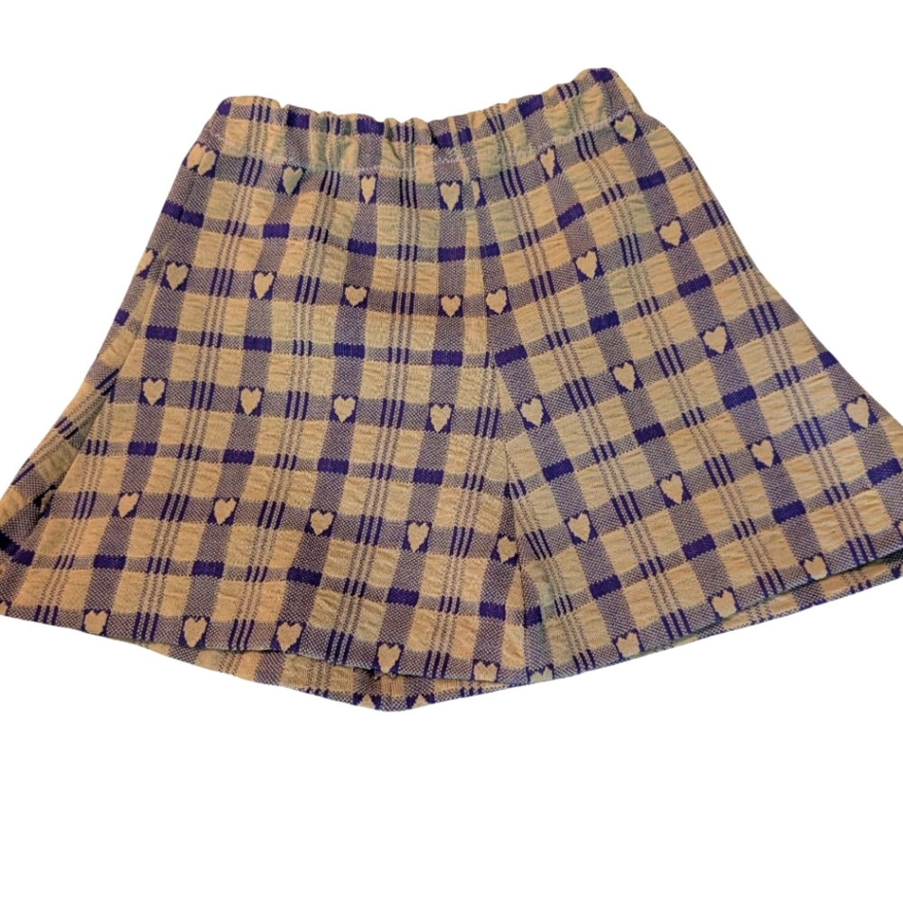 70s Vintage Girls Heart Striped‎ Purple Tan Print Polyester Skirt